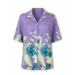 Tommy Bahama Purple Silk Hawaiian Camp Shirt Floral Print Size M Resort Vacation